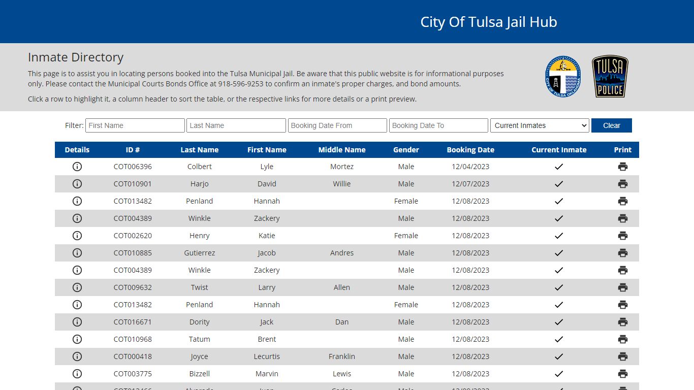 City of Tulsa Inmate Information